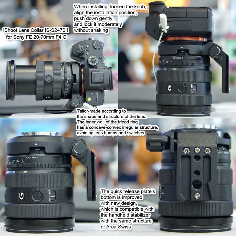 iShoot حلقة تثبيت الحامل ثلاثي القوائم متوافقة مع عدسة سوني FE 24-70mm f/2.8 GM II، FE 16-35mm F2.8 GM II، FE 20-70mm F4 G، دعامة دعم لقاعدة إطلاق سريعة متوافقة مع Arca-Swiss ومثبت - Image 4